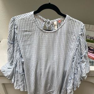 Pilcro top powder blue and white